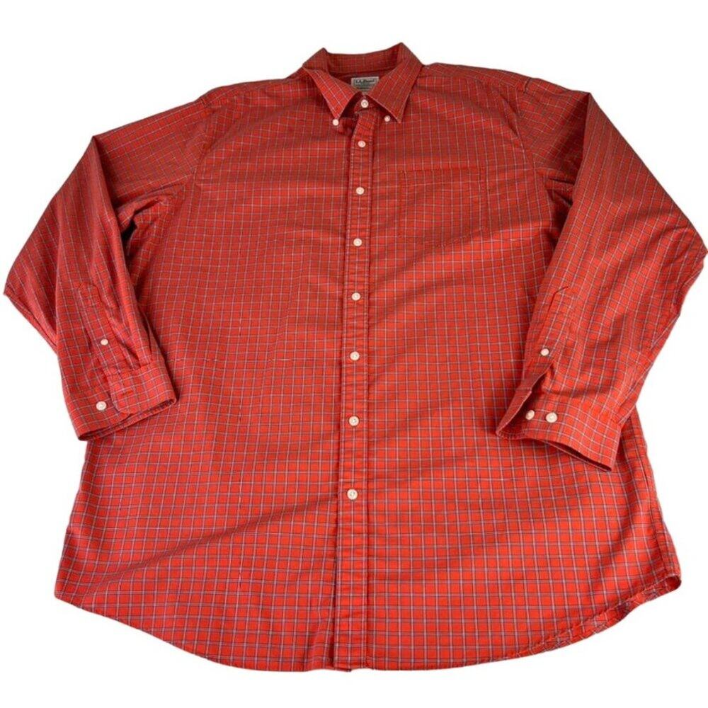 L.L.Bean Mens Shirt XL Tall Long Sleeve Button Down Traditional Fit Red Plaid